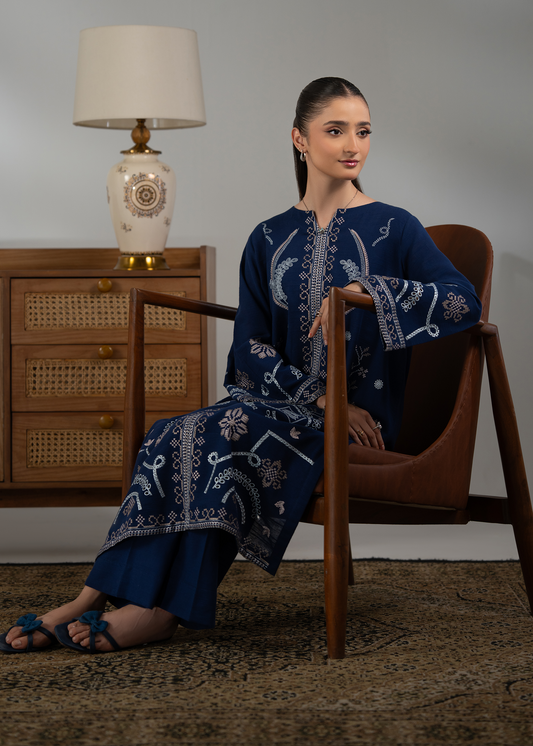 Embroidered Navy Blue Khaddar Suit