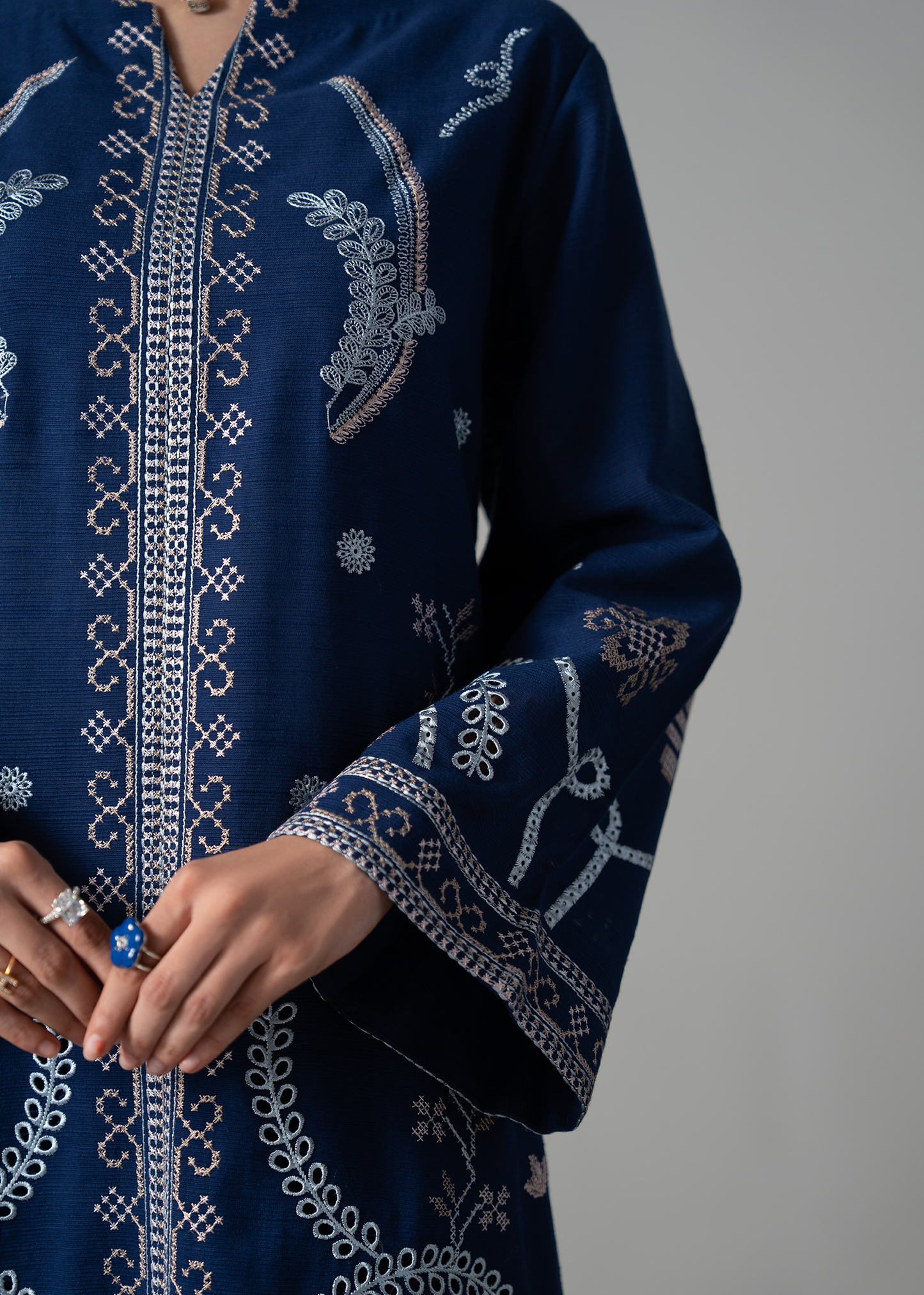 Embroidered Navy Blue Khaddar Suit