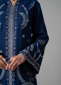 Embroidered Navy Blue Khaddar Suit