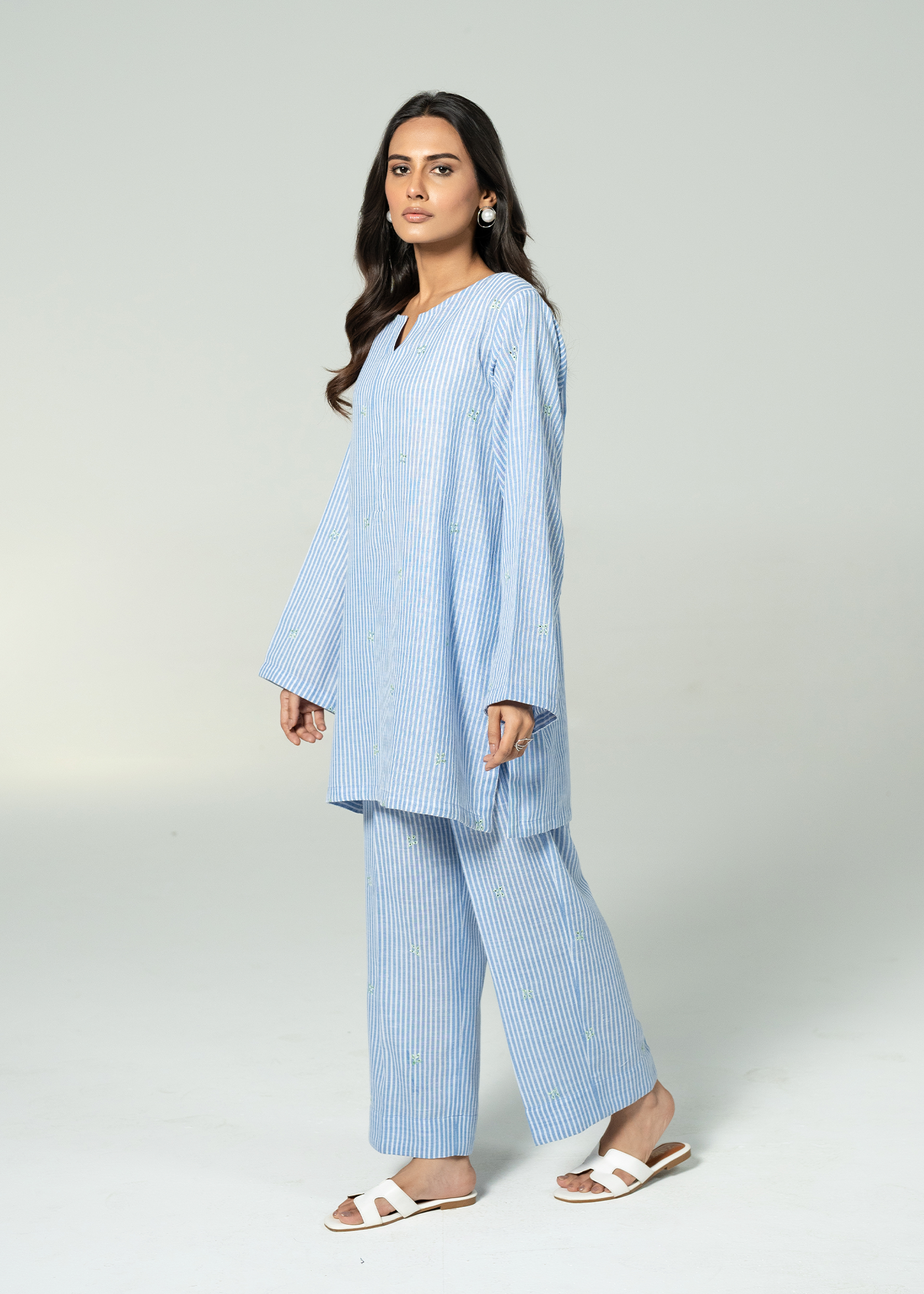 Blue Embroidered Co Ord