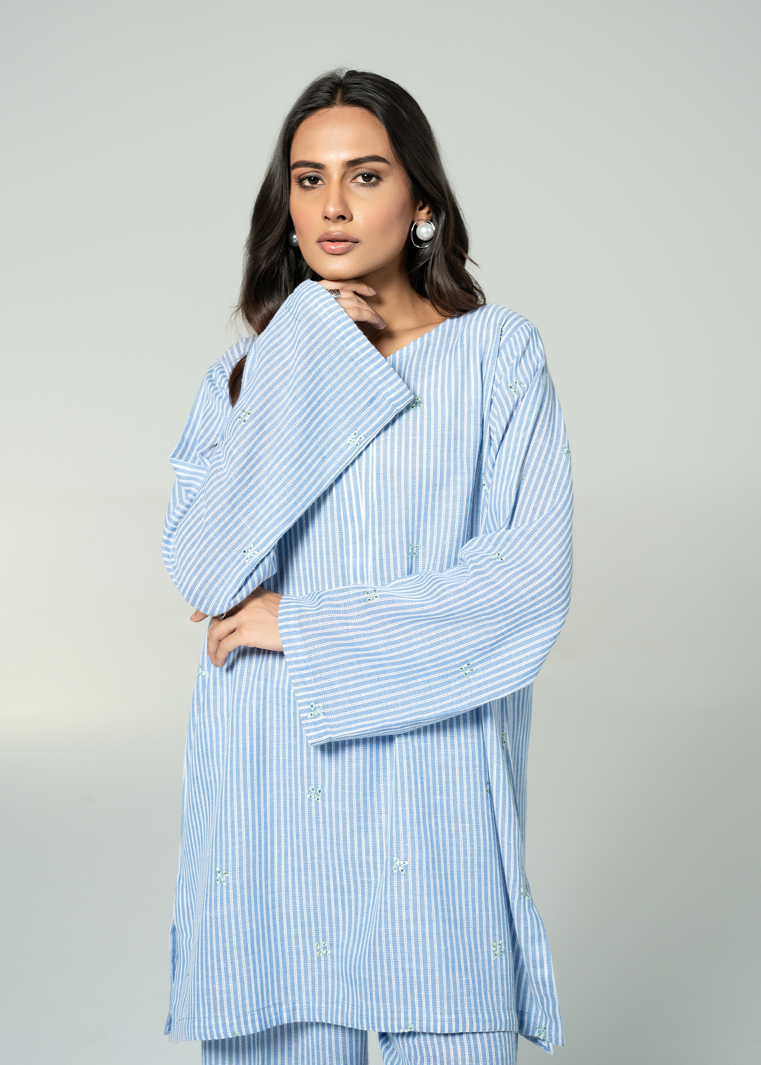 Blue Embroidered Co Ord