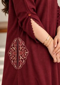Maroon Embroidered Karandi 2 PC Suit