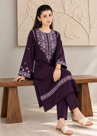 Purple Embroidered Karandi 2 PC Suit