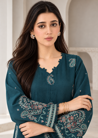 Teal Green Embroidered Karandi 2 PC Suit