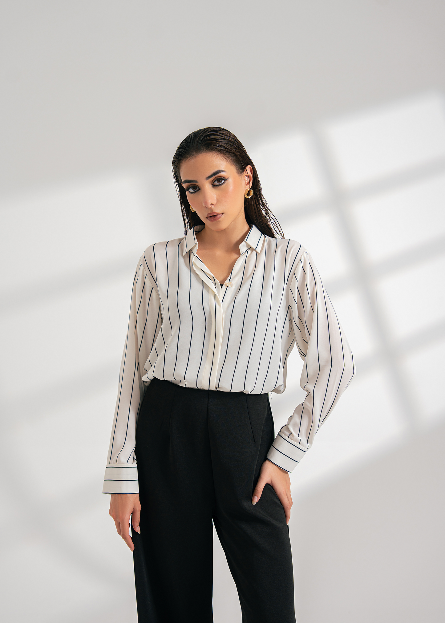 Black Striped Button Down Shirt