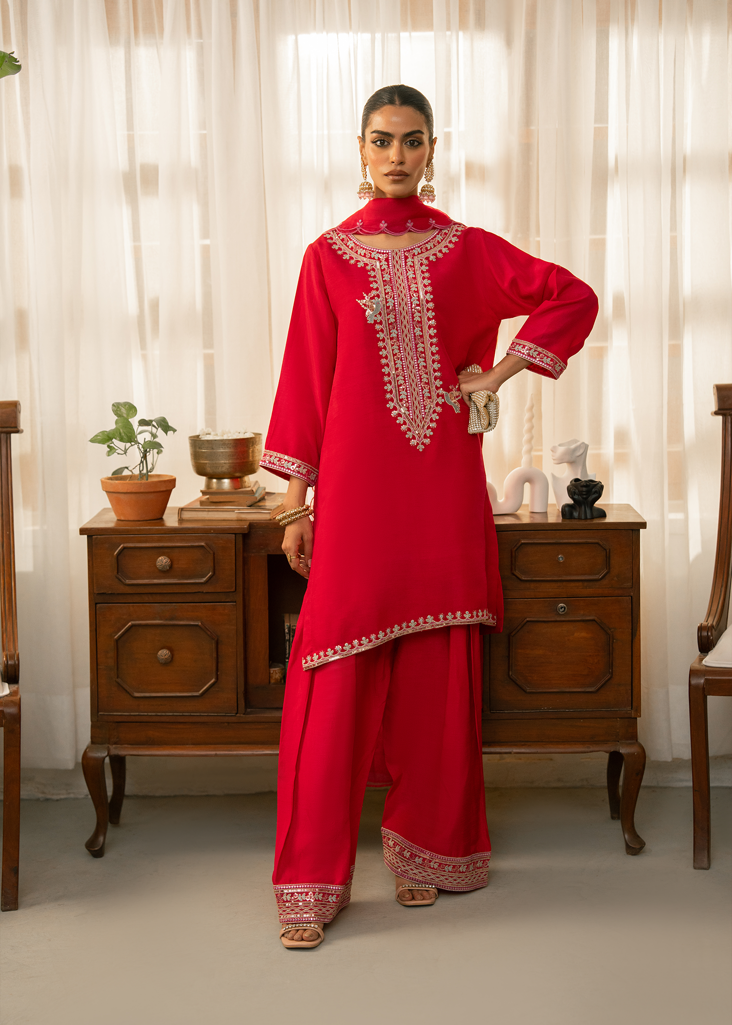 Hot Pink Raw Silk Suit