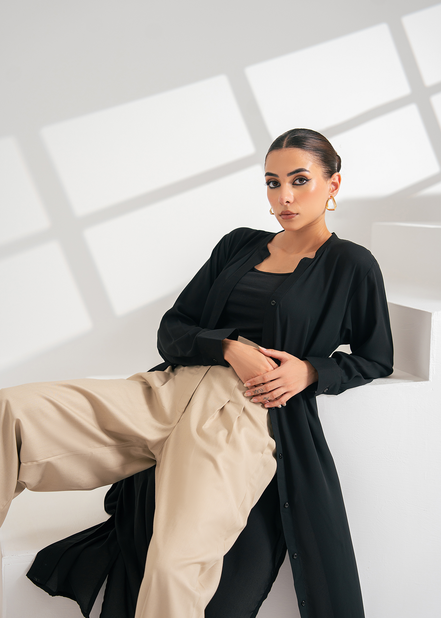 Black Long Button Down