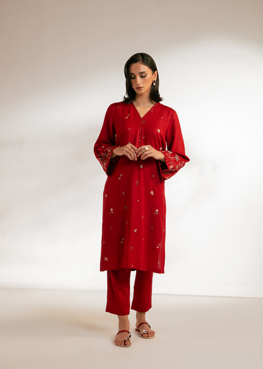 Red Embroidered Suit
