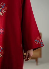 Embroidered Red Khaddar Suit - Short