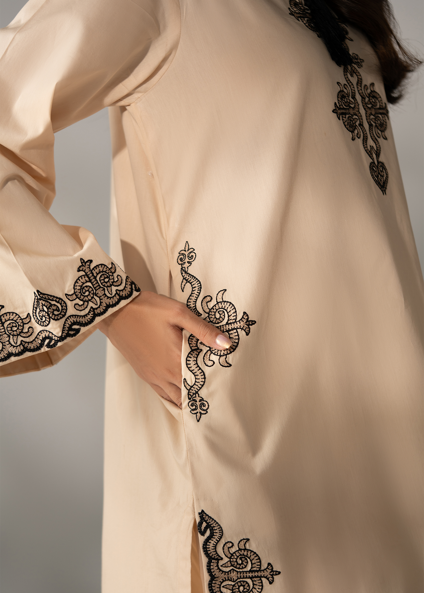 Tan Biege Embroidered Co-ord set