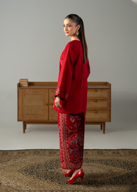Embroidered Red Khaddar Suit - Short
