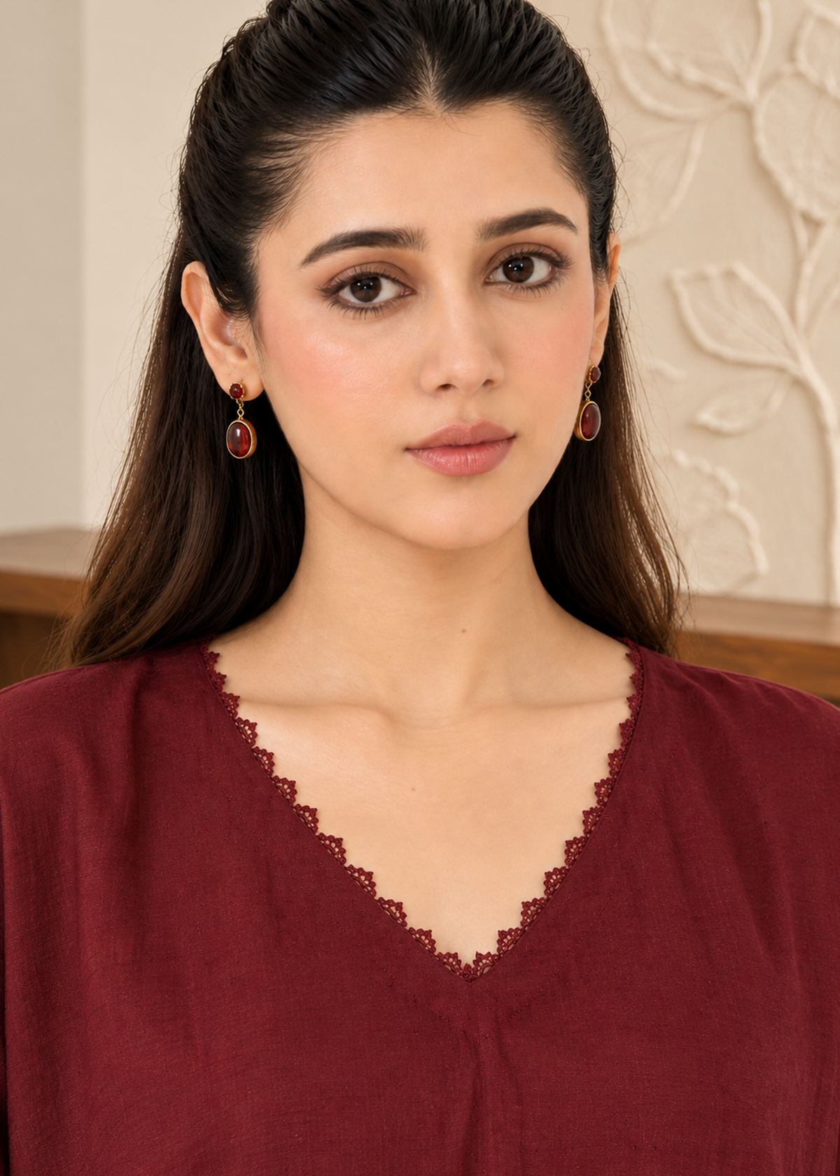 Maroon Embroidered Karandi 2 PC Suit