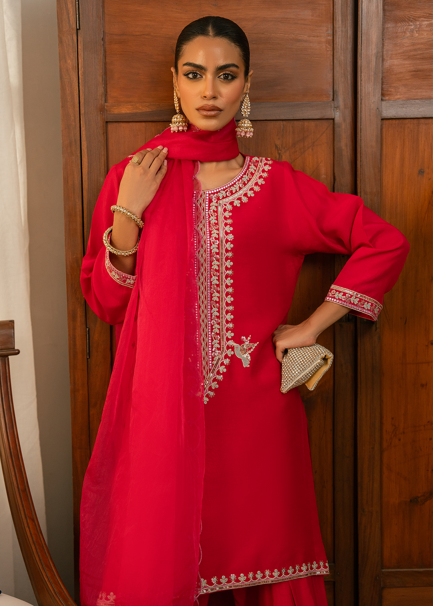 Hot Pink Raw Silk Suit