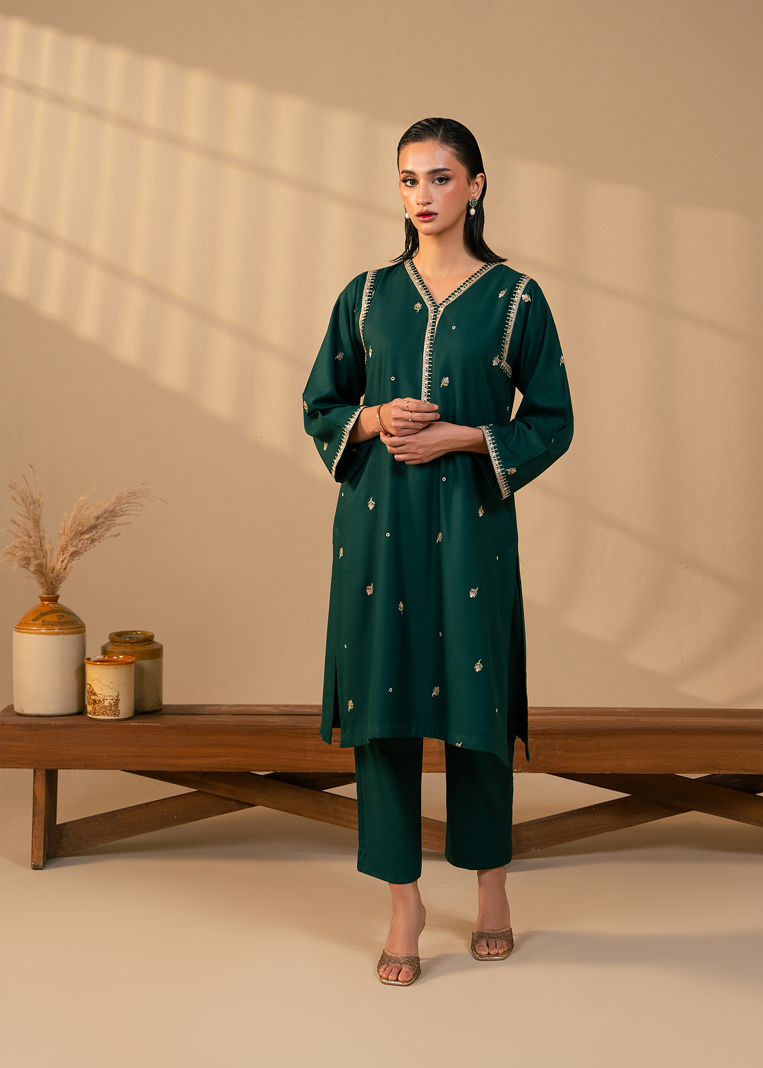 Green Embroidered Suit