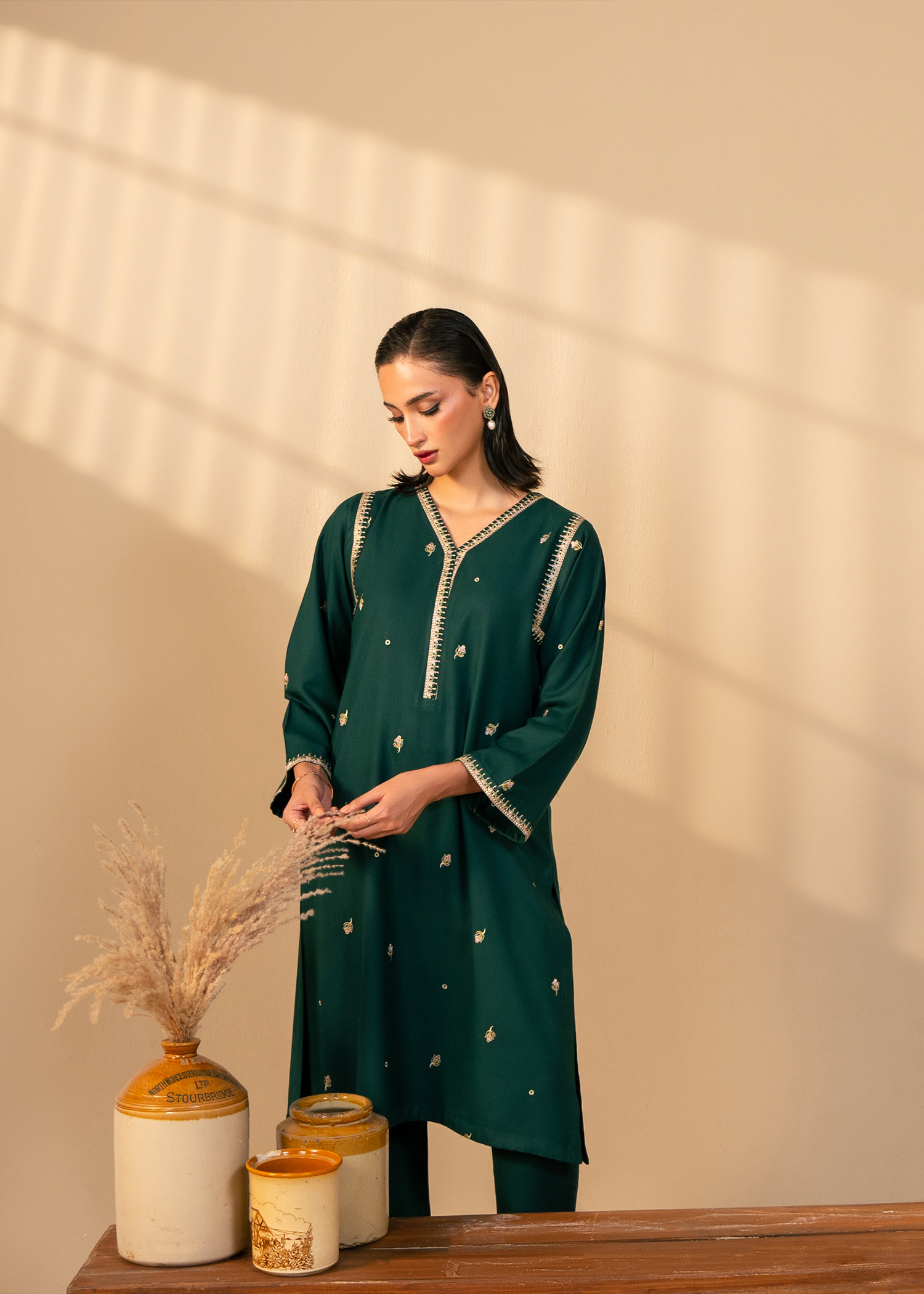 Green Embroidered Suit