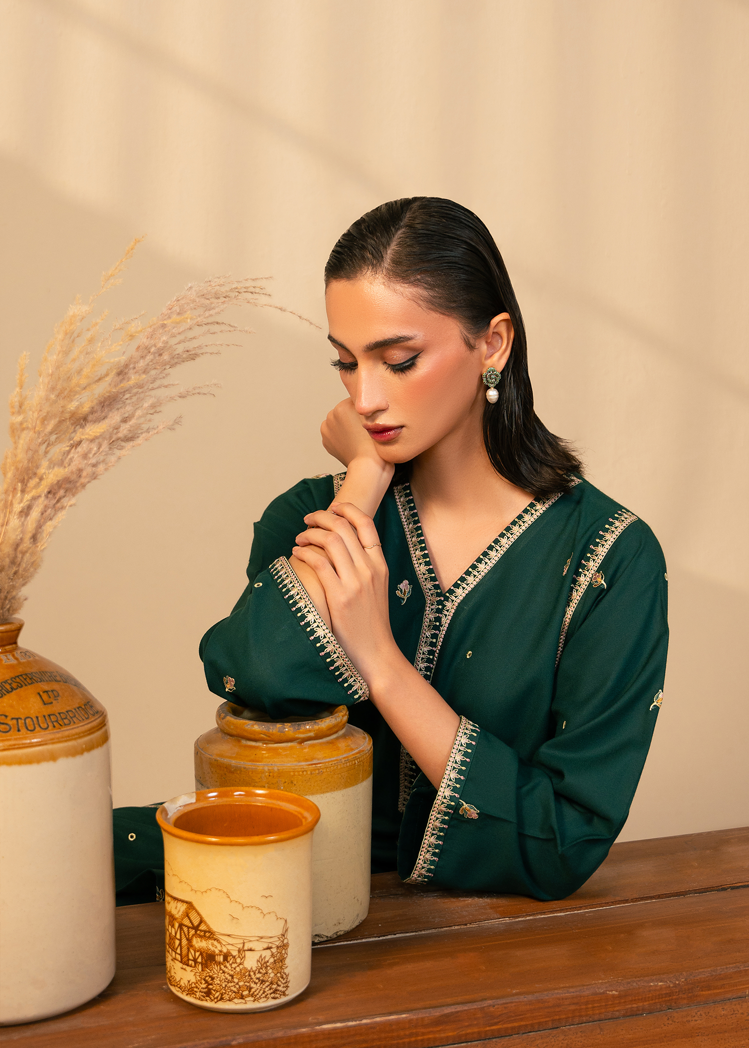 Green Embroidered Suit