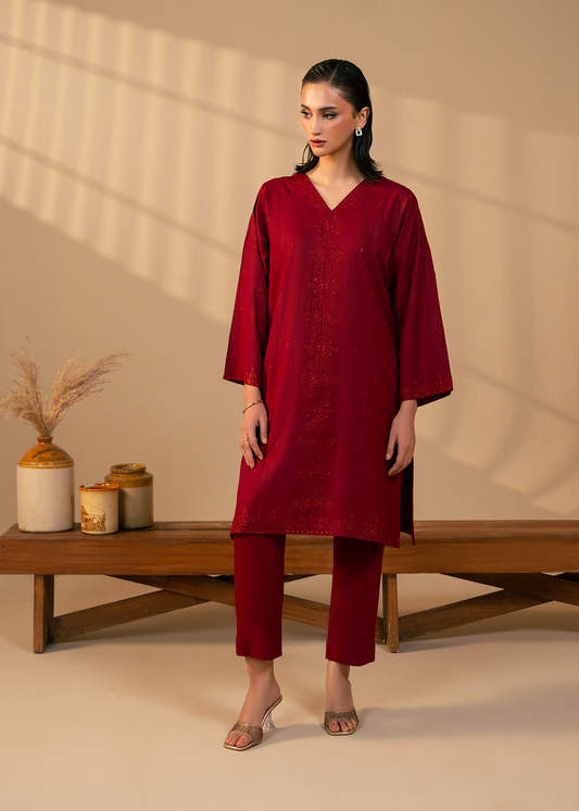 Maroon Embroidered Suit