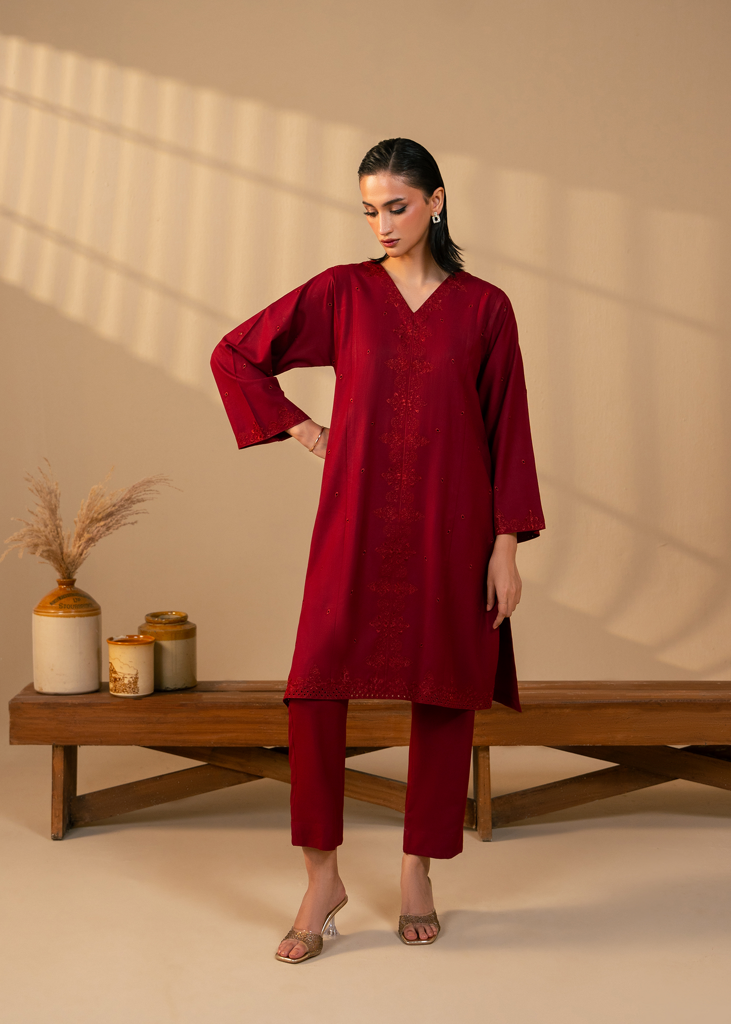 Maroon Embroidered Suit