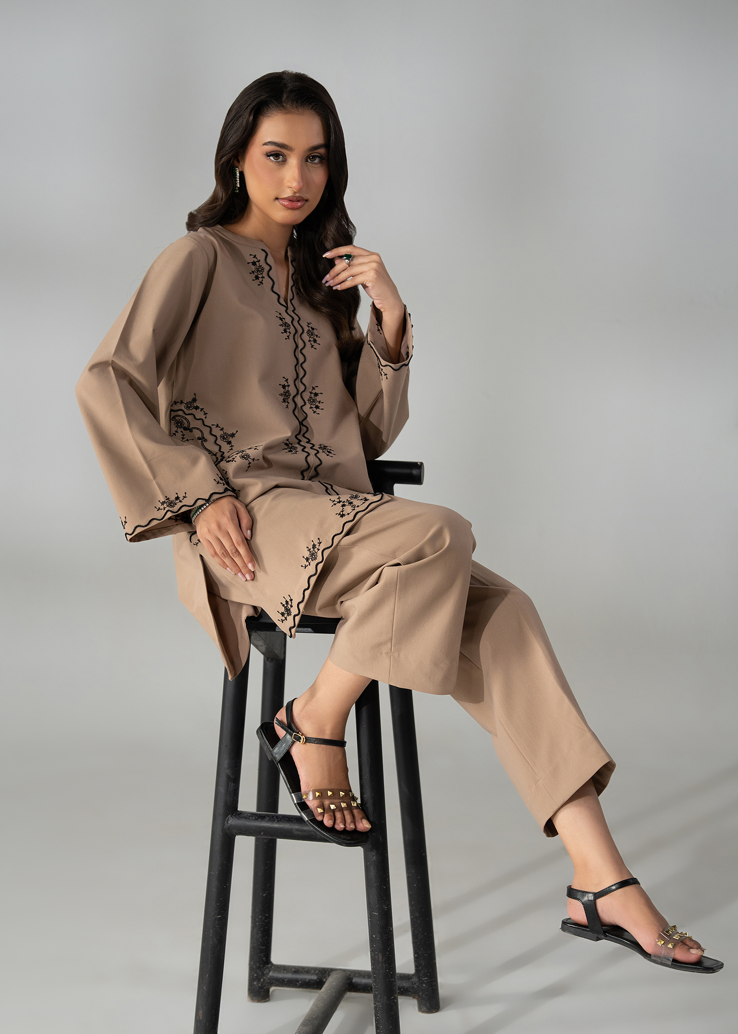 Coffee Brown Embroidered Co-ord set