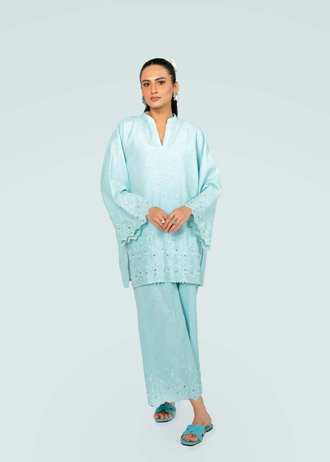 Sky Blue Embroidered Co-ord