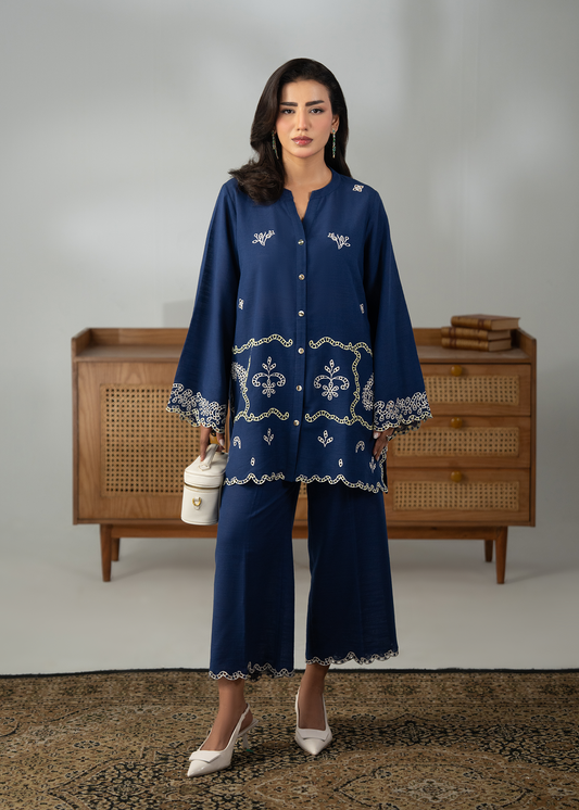 Embroidered Blue Khaddar Suit