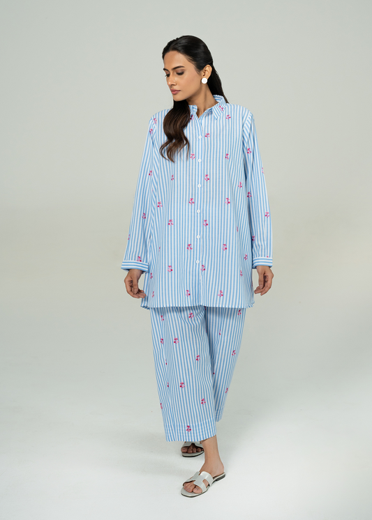 Blue Embroidered Co Ord