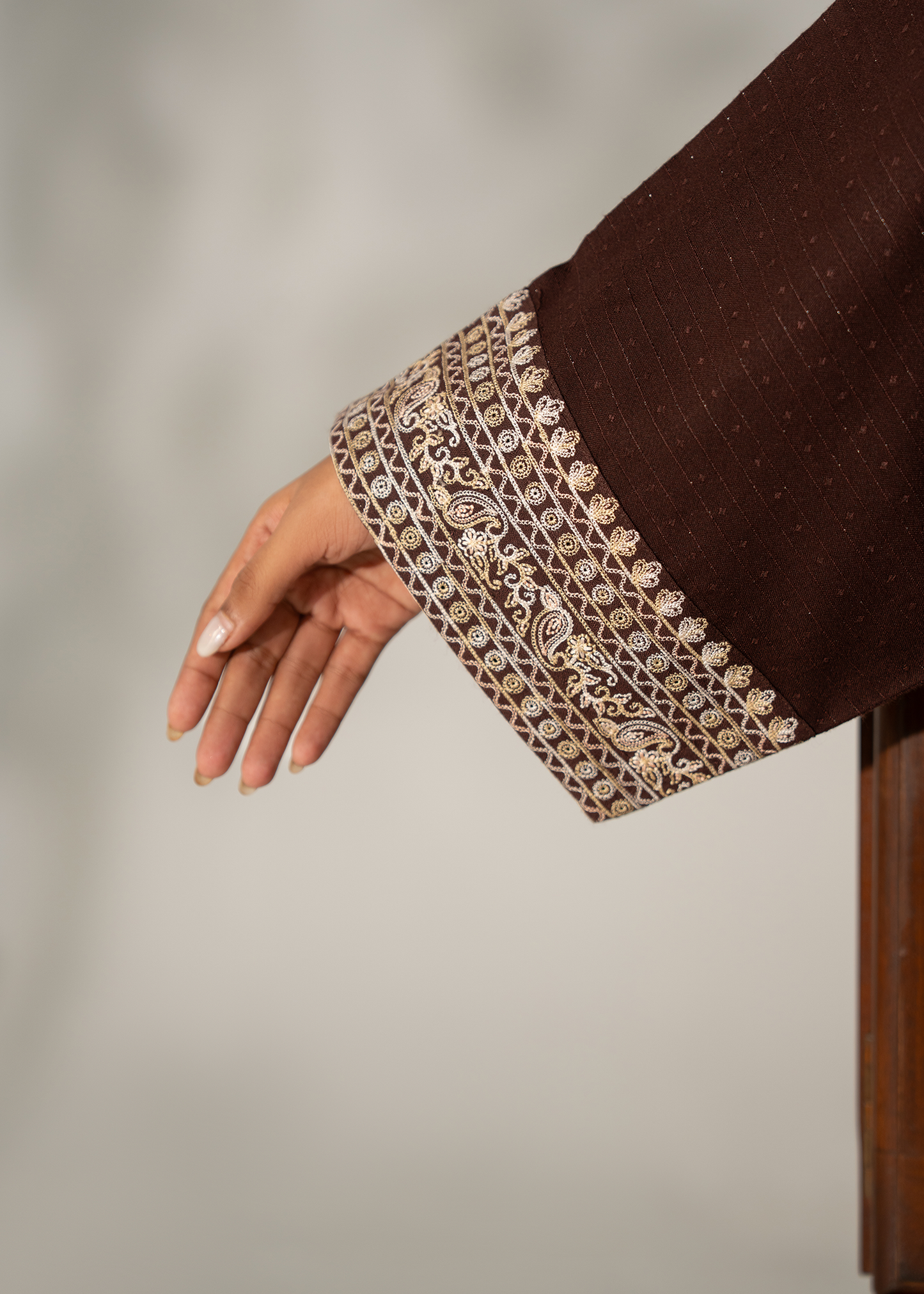 Brown embroidered Dhanak Suit