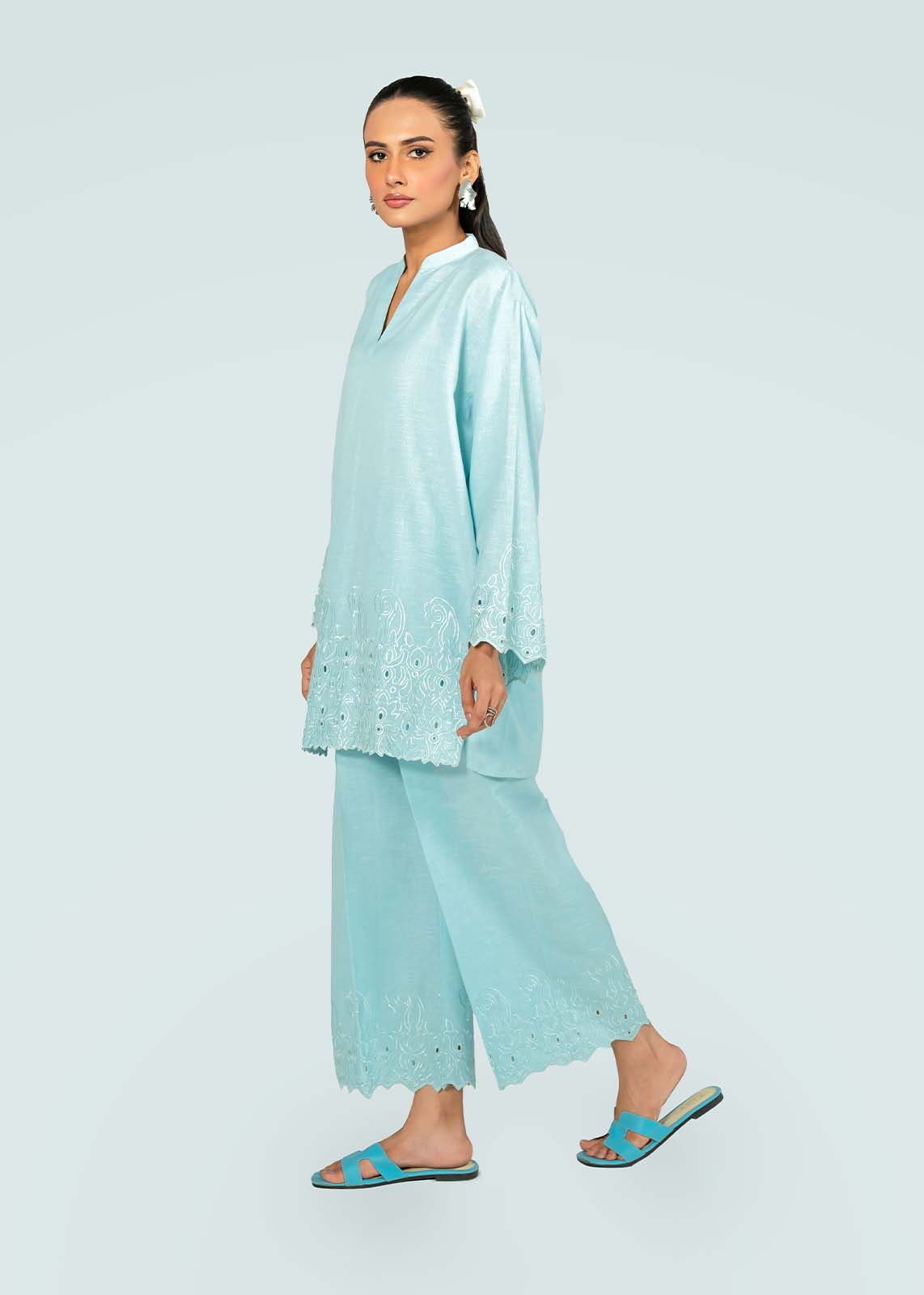 Sky Blue Embroidered Co-ord