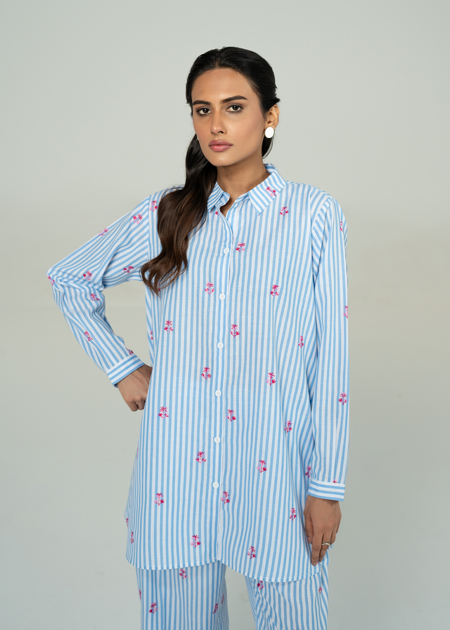 Blue Embroidered Co Ord