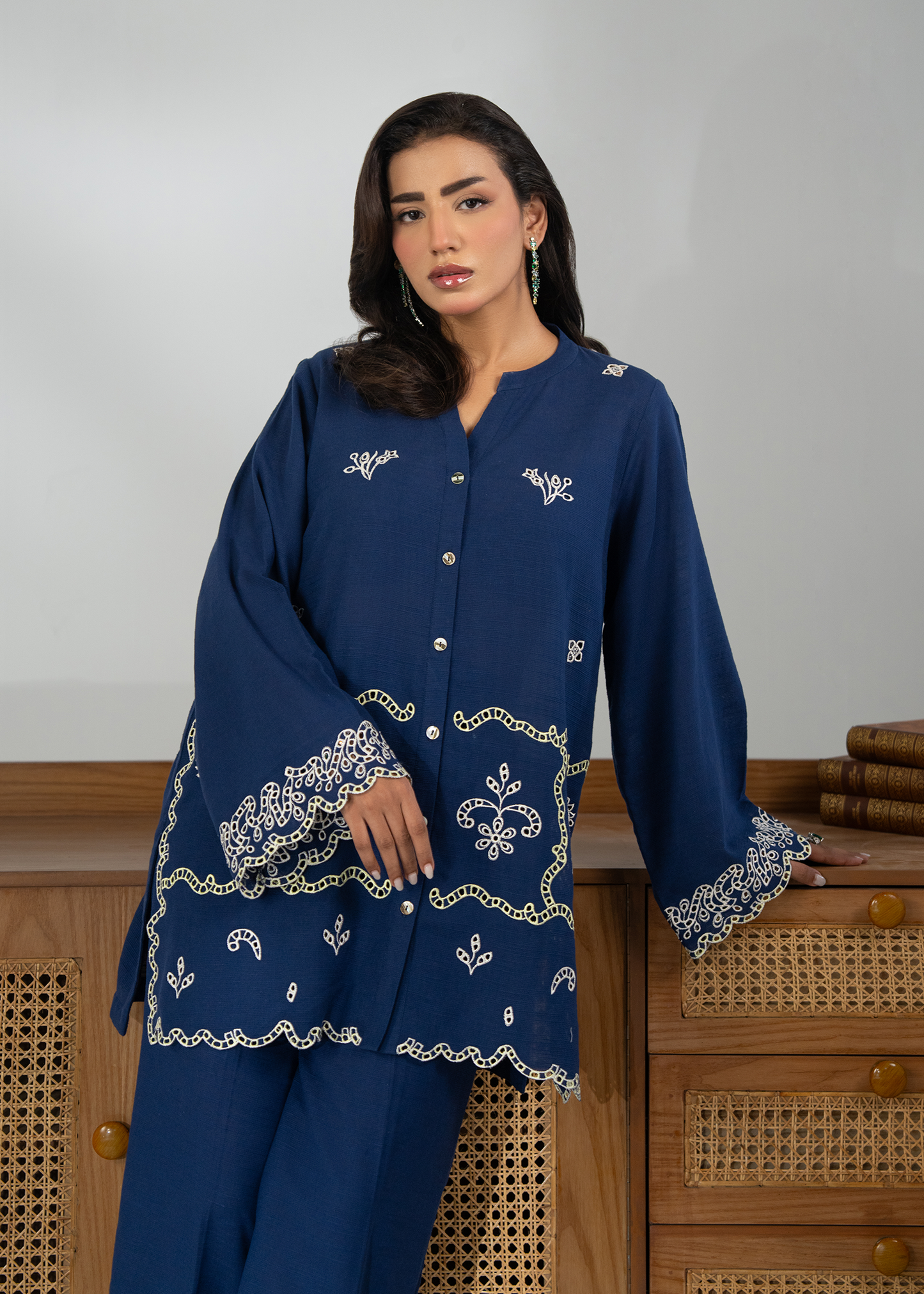 Embroidered Blue Khaddar Suit