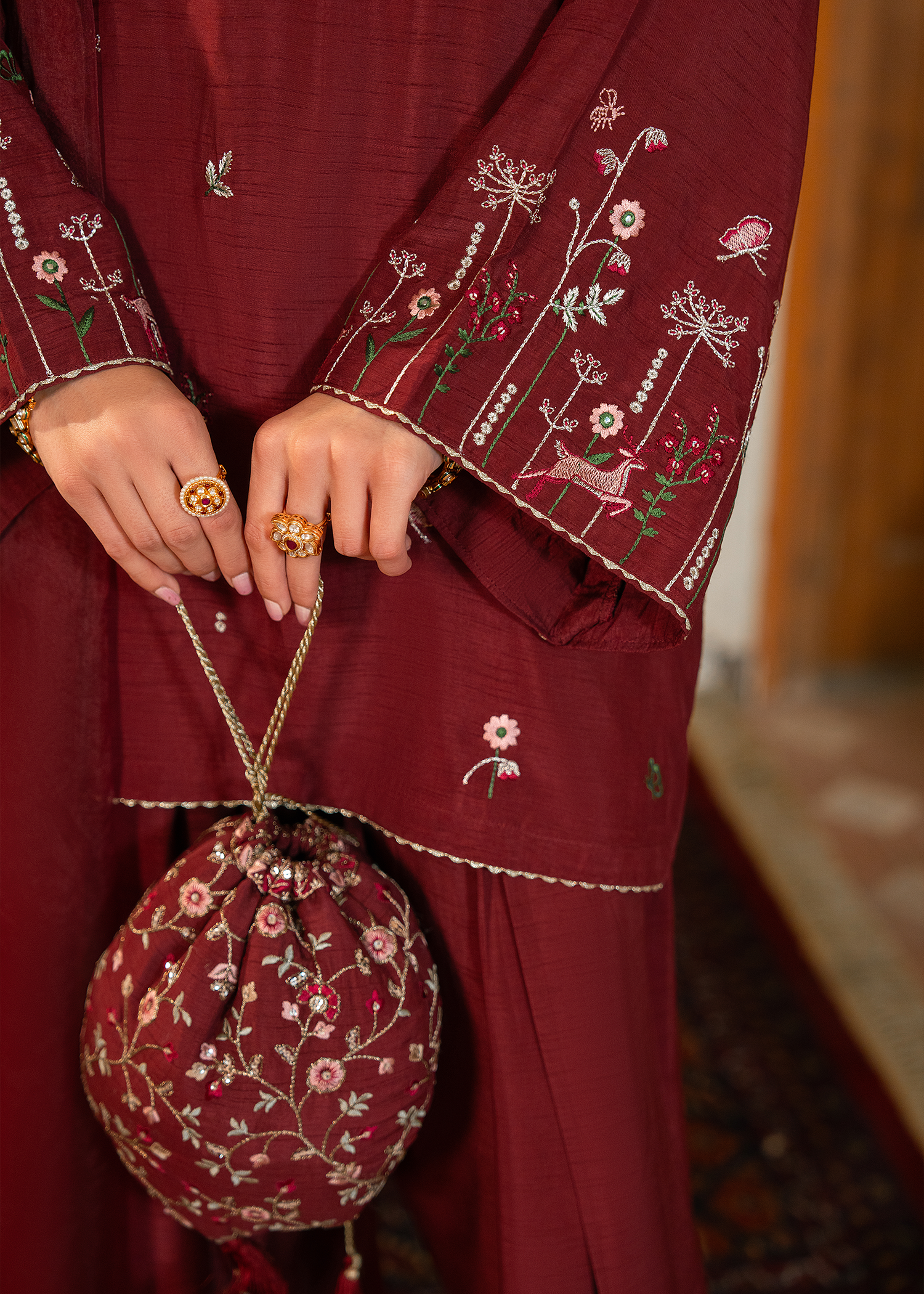 Maroon Raw Silk Suit