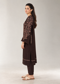 Brown Embroidered Karandi 2 PC Suit