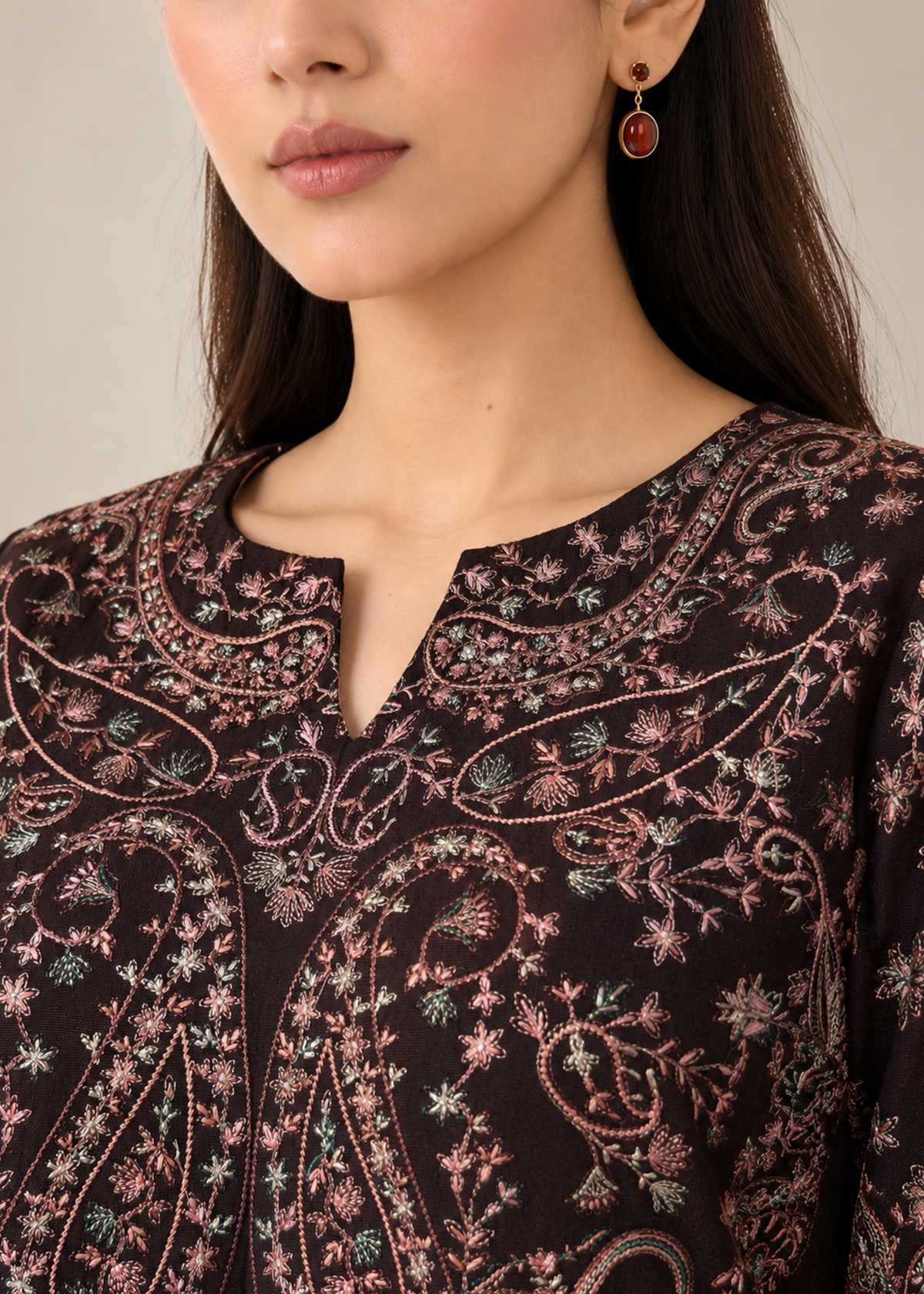 Brown Embroidered Karandi 2 PC Suit