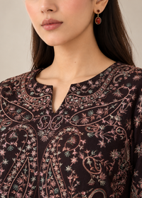 Brown Embroidered Karandi 2 PC Suit