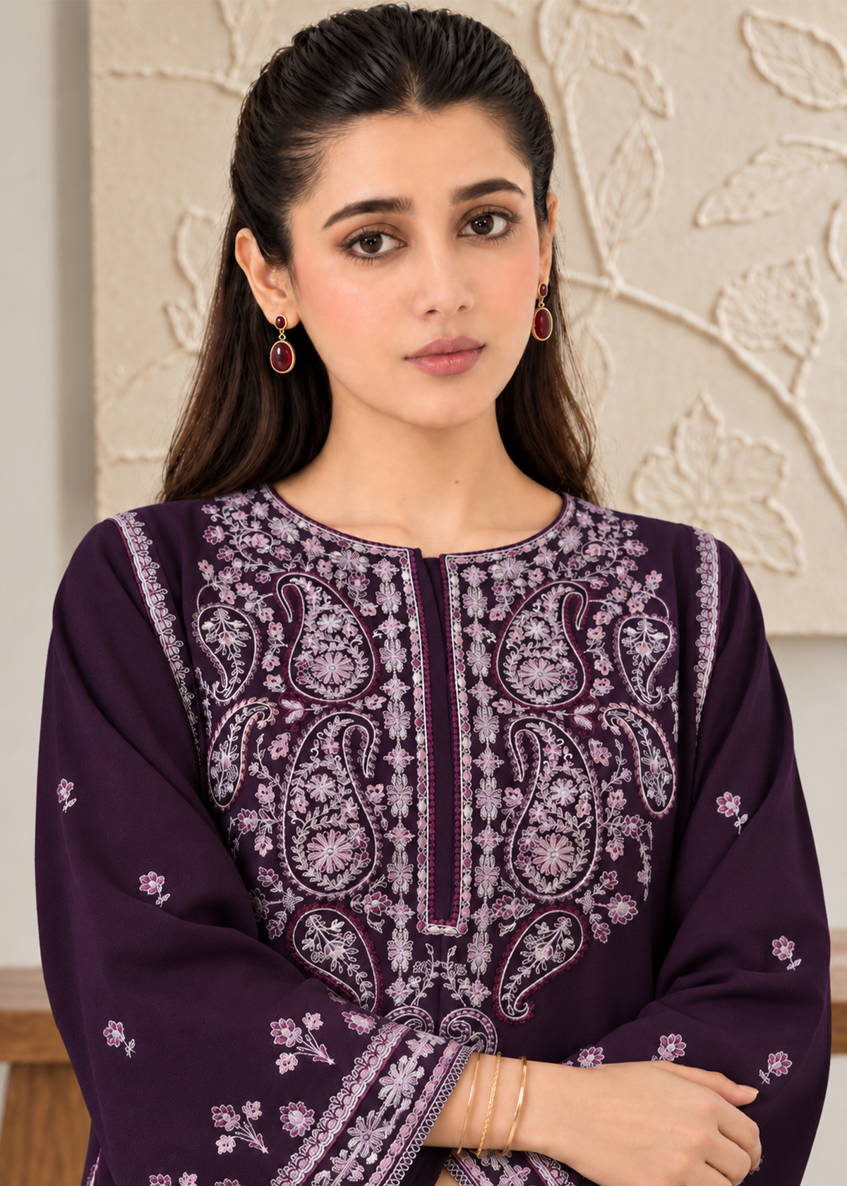 Purple Embroidered Karandi 2 PC Suit