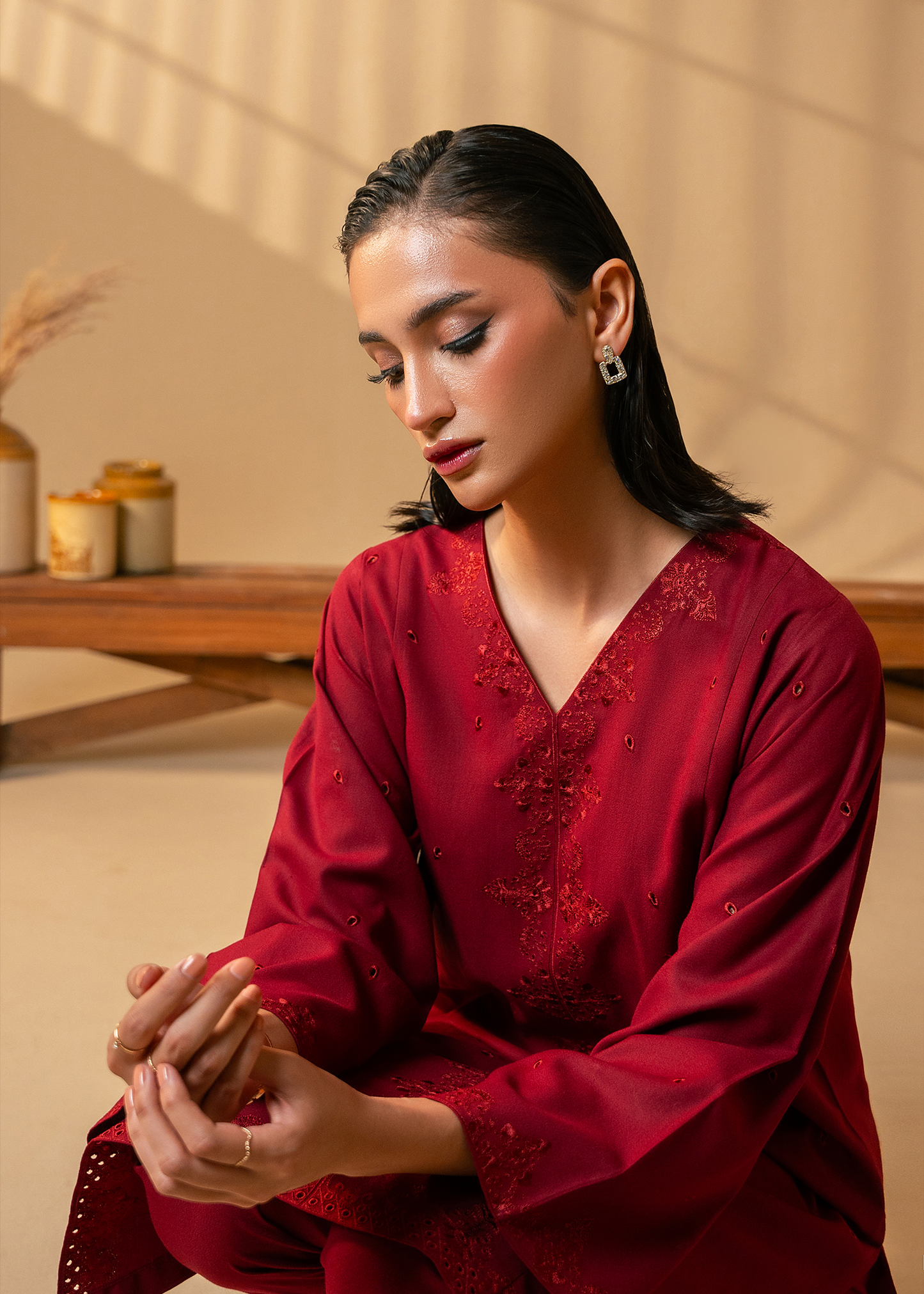 Maroon Embroidered Suit