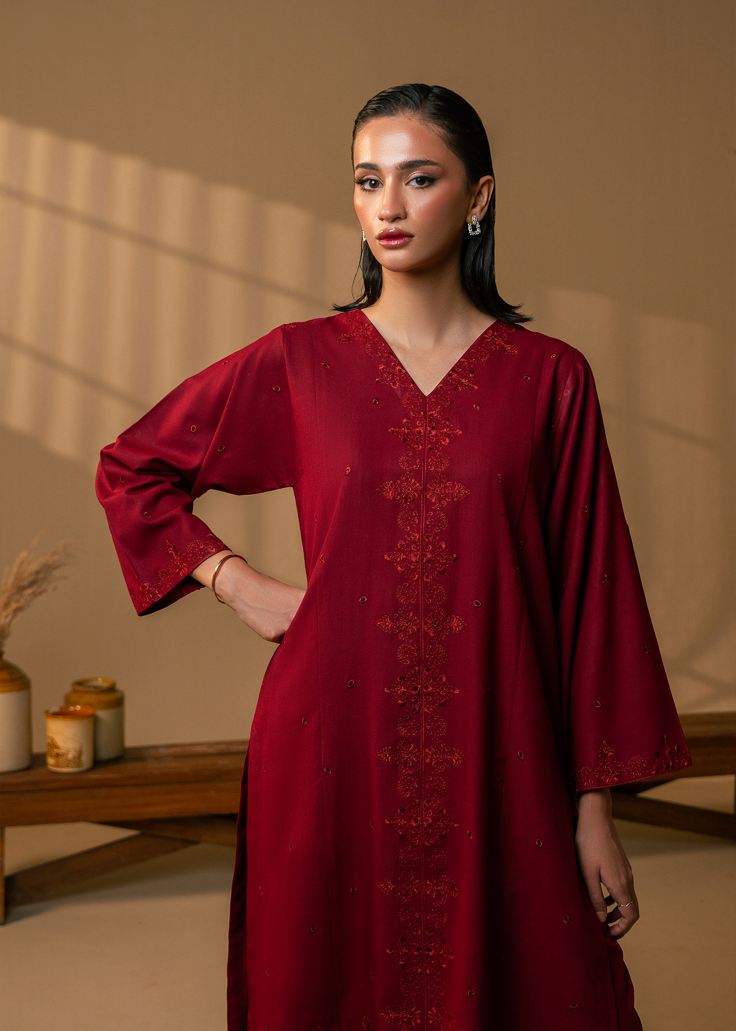 Maroon Embroidered Suit