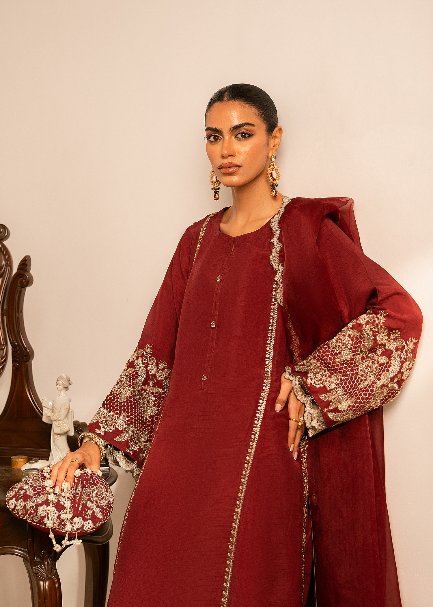 Maroon Raw Silk Suit