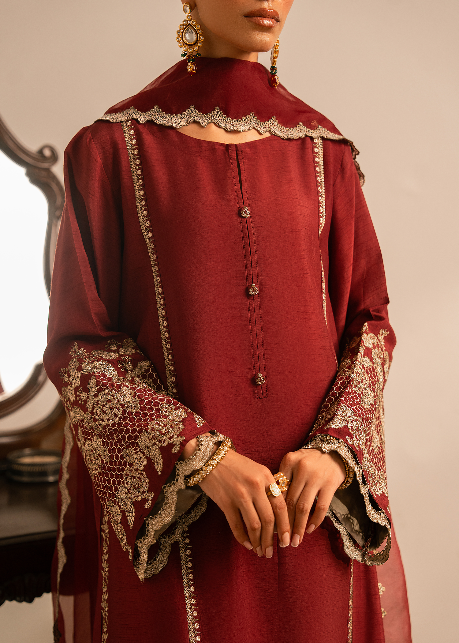 Maroon Raw Silk Suit