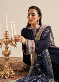 Navy Blue Muzlin Festive Pret