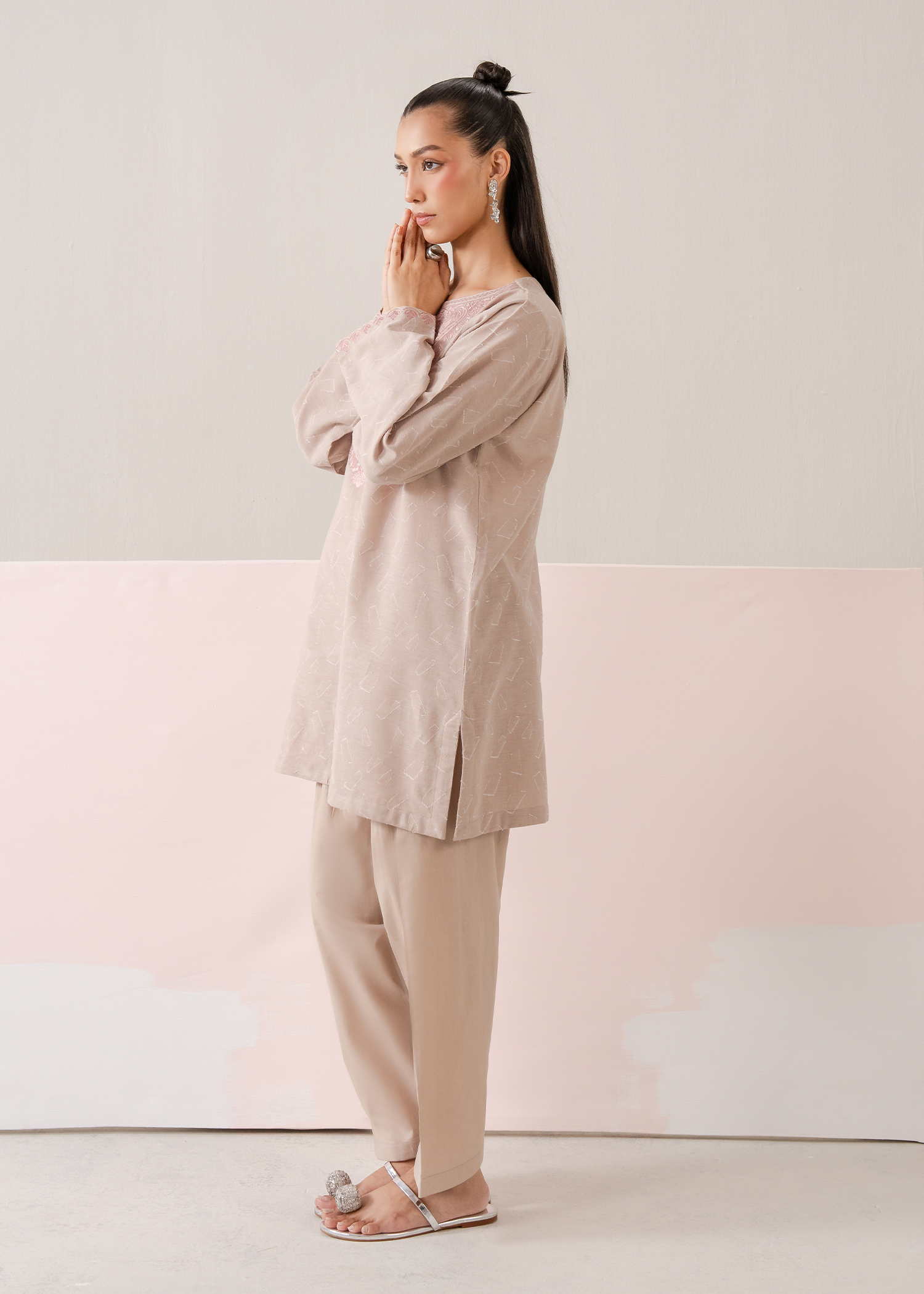 Beige Embroidered Co-ord