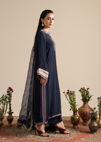 Navy Blue Muzlin Festive Pret