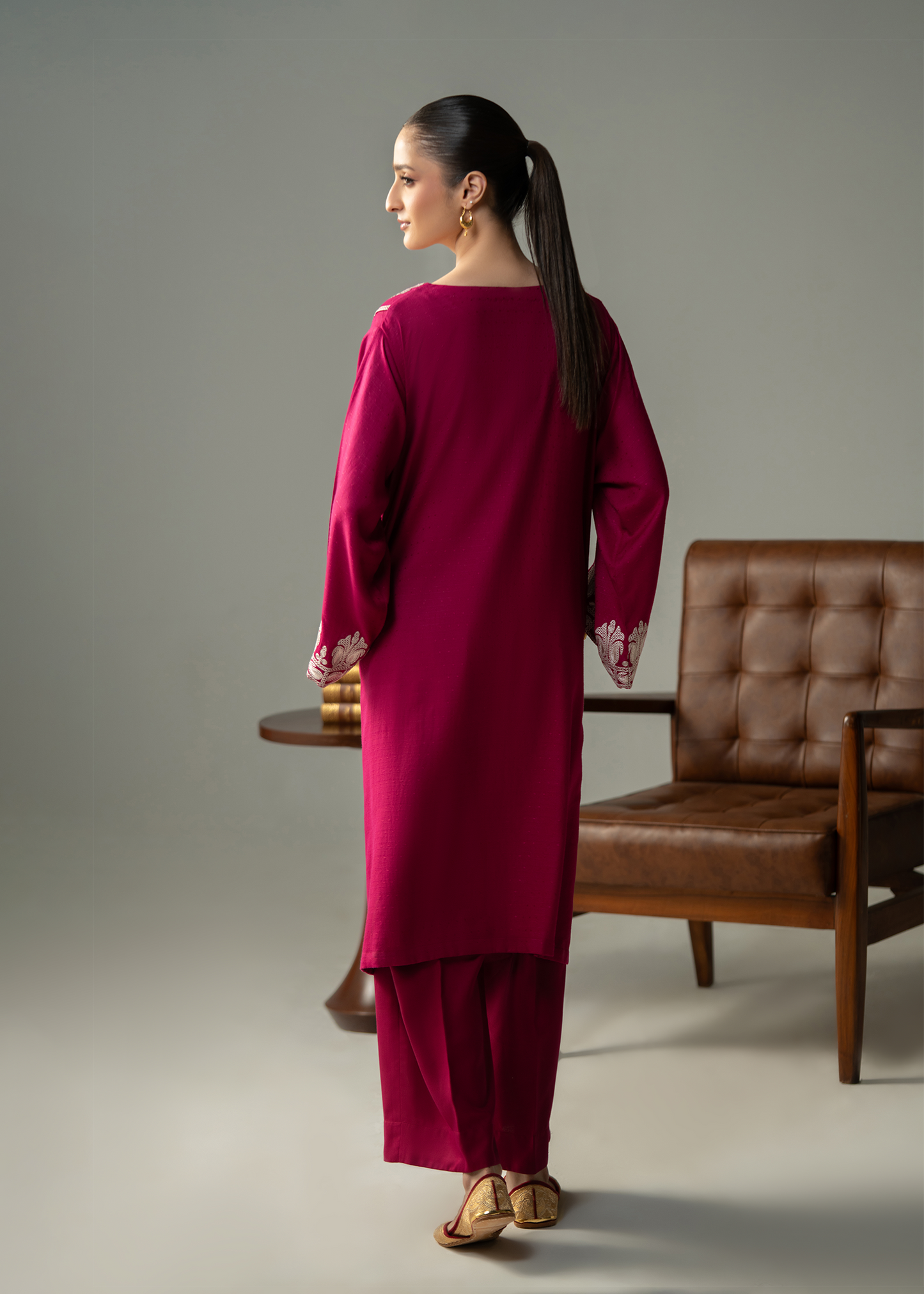 Pink embroidered Dhanak Suit
