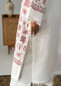 Embroidered White And Maroon Khaddar Suit