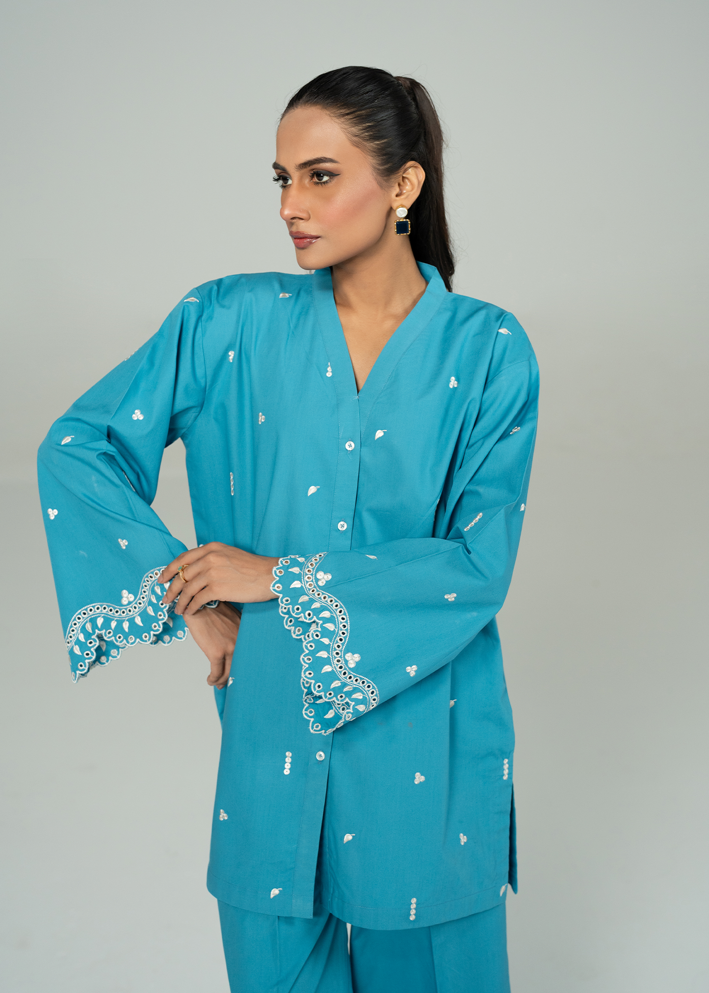 Turquoise Embroidered Co-ord