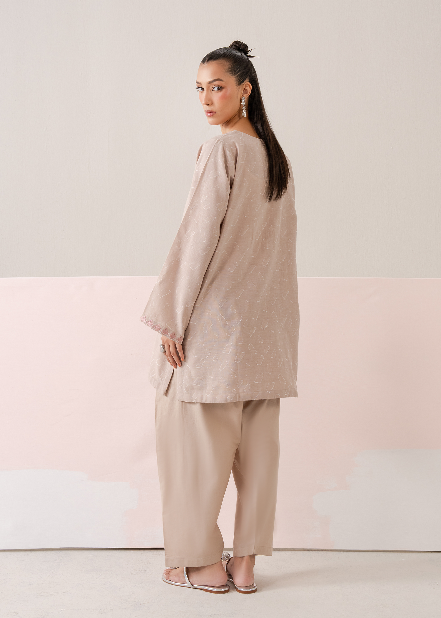 Beige Embroidered Co-ord