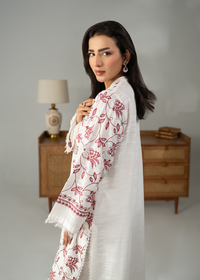 Embroidered White And Maroon Khaddar Suit