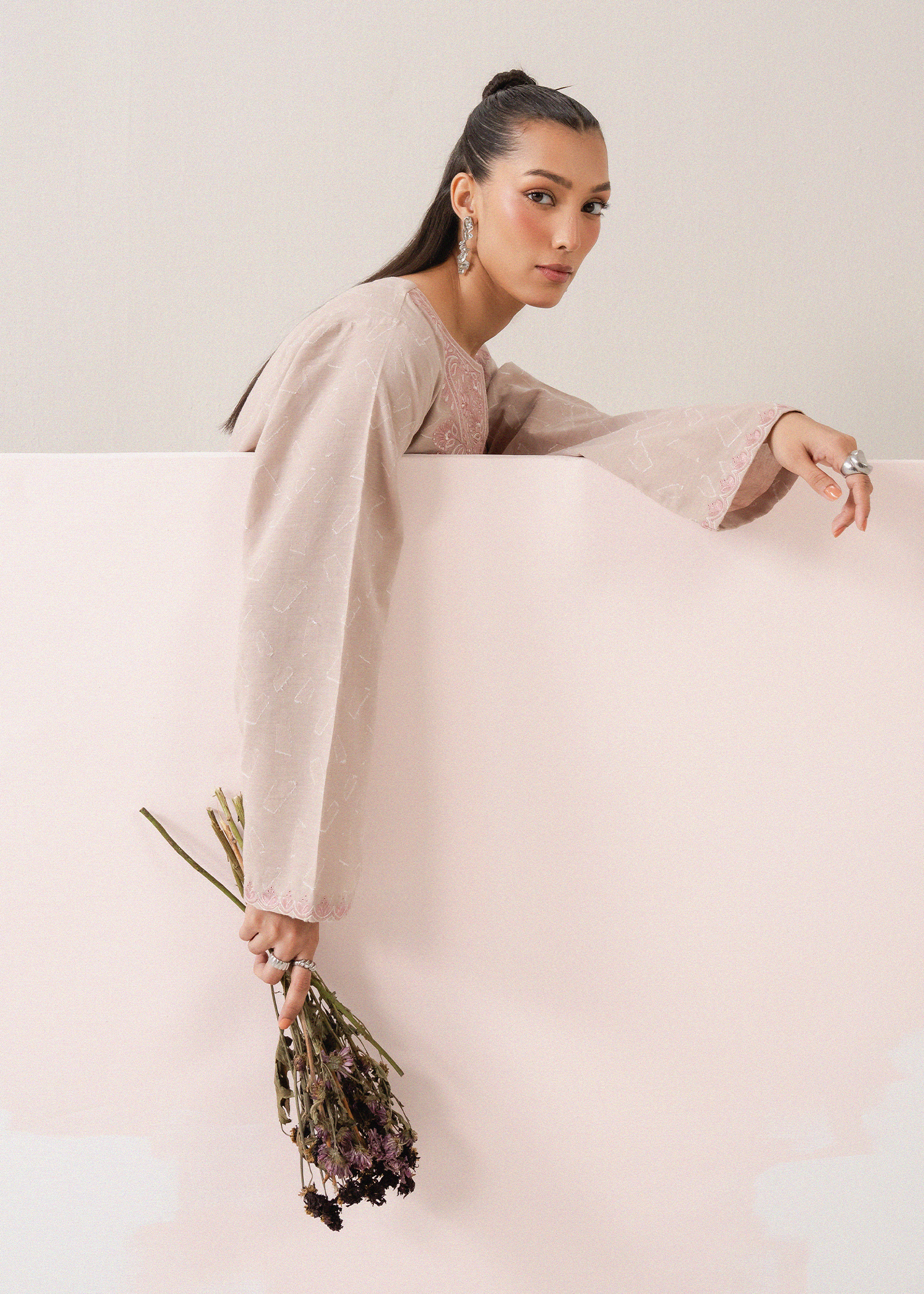 Beige Embroidered Co-ord
