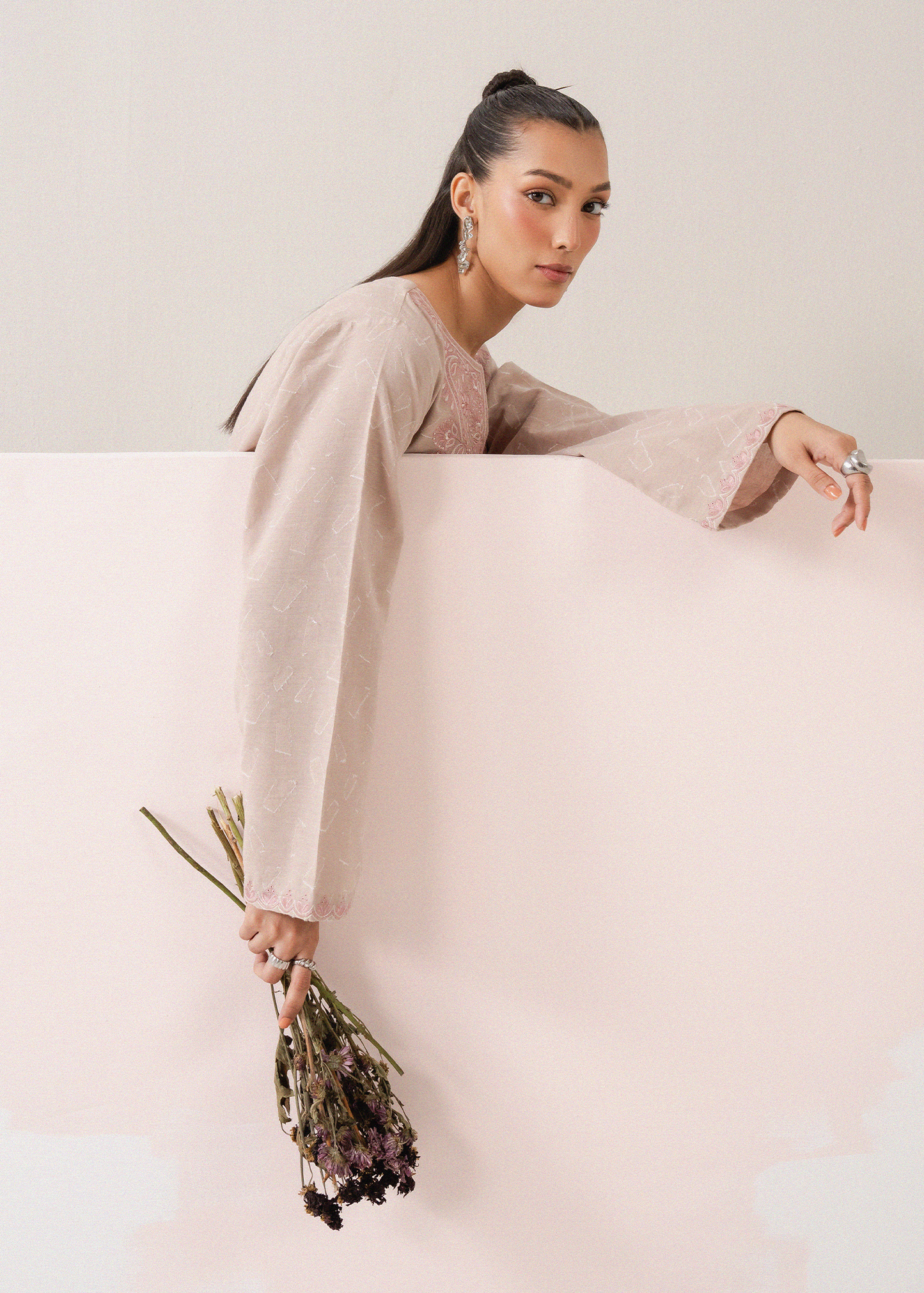Beige Embroidered Co-ord