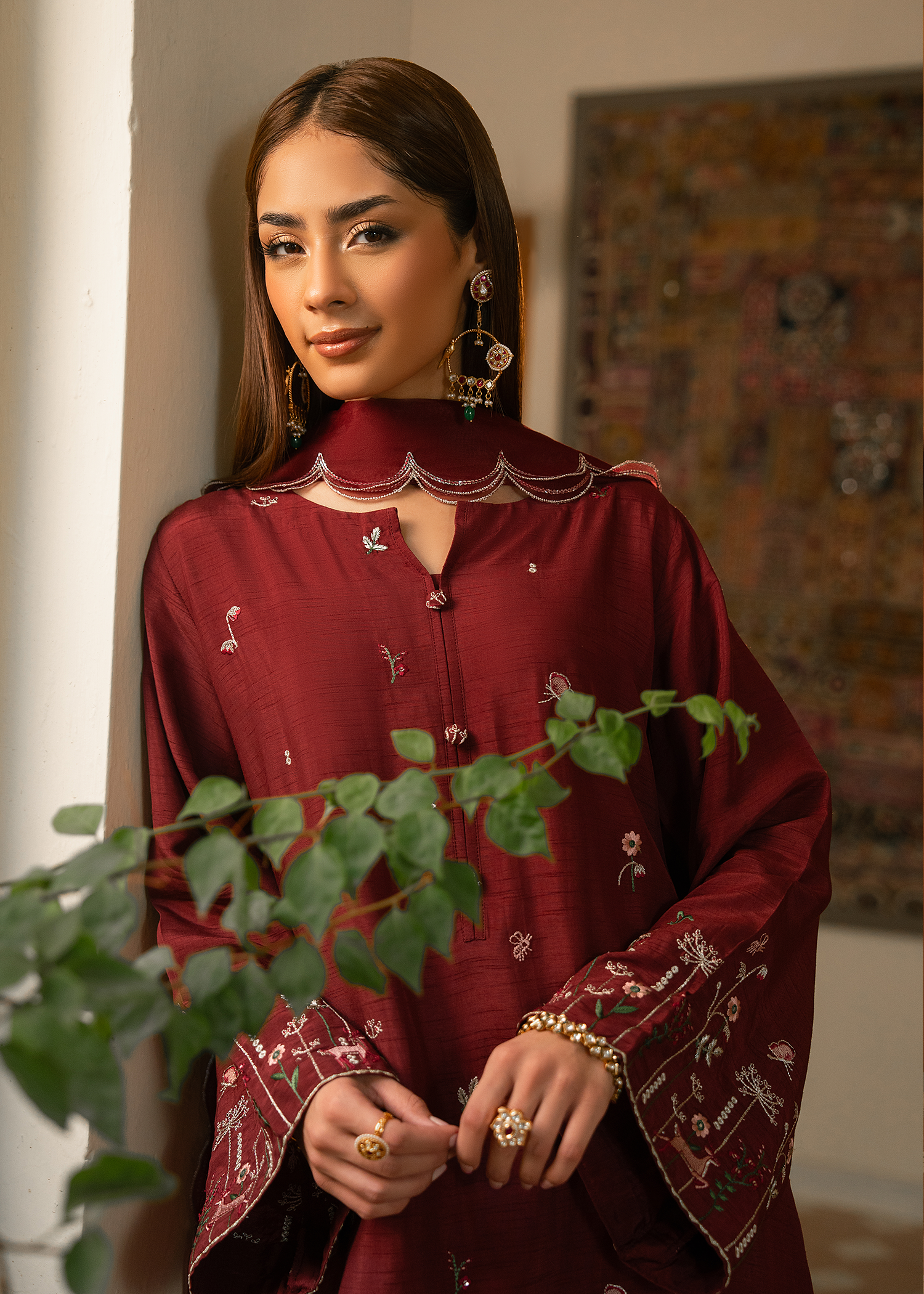 Maroon Raw Silk Suit